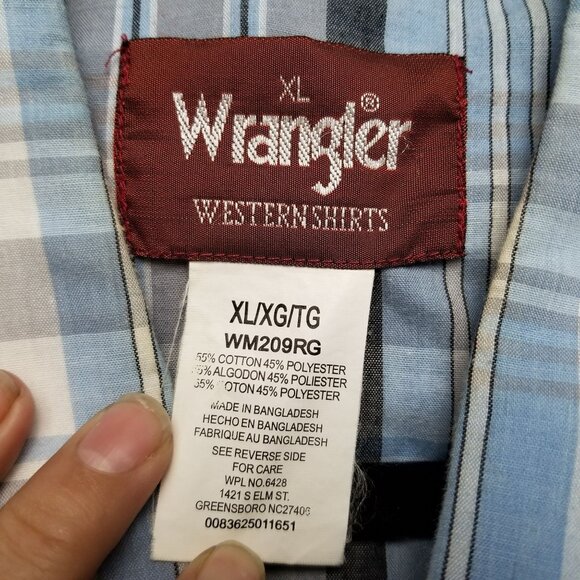Wrangler Shirt Mens XL Blue Plaid Western Pearl Snap Short Sleeve *Read* - Picture 3 of 10